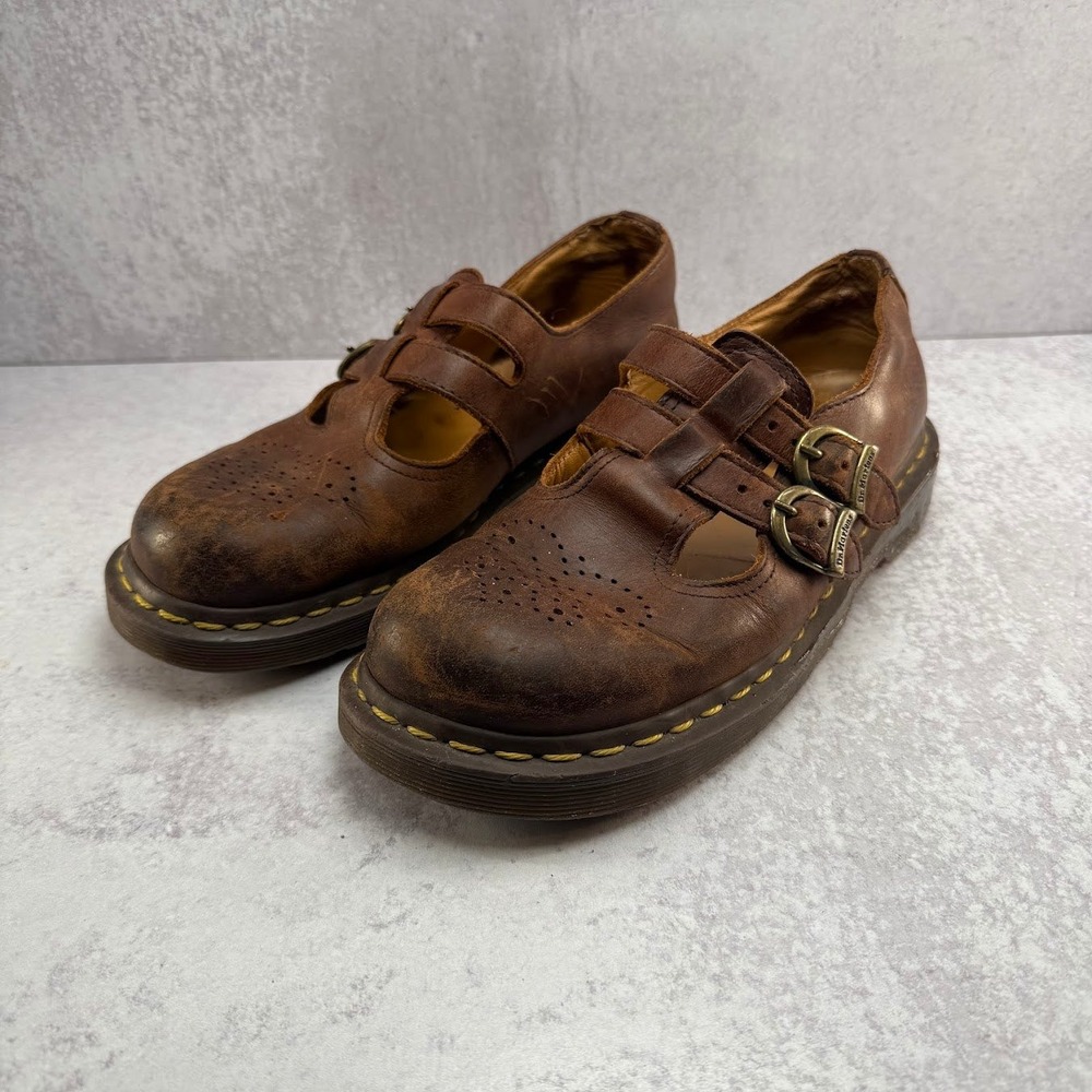 Vintage Dr Martens 8065 Mary Janes Shoes Brown Leather Size 7 (Fits Mens 8-9)